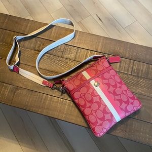 COACH pink & white signature logo crossbody bag